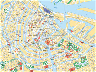 Toeristische kaart van Amsterdam attracties, bezienswaardigheden, musea, monumenten en oriëntatiepunt