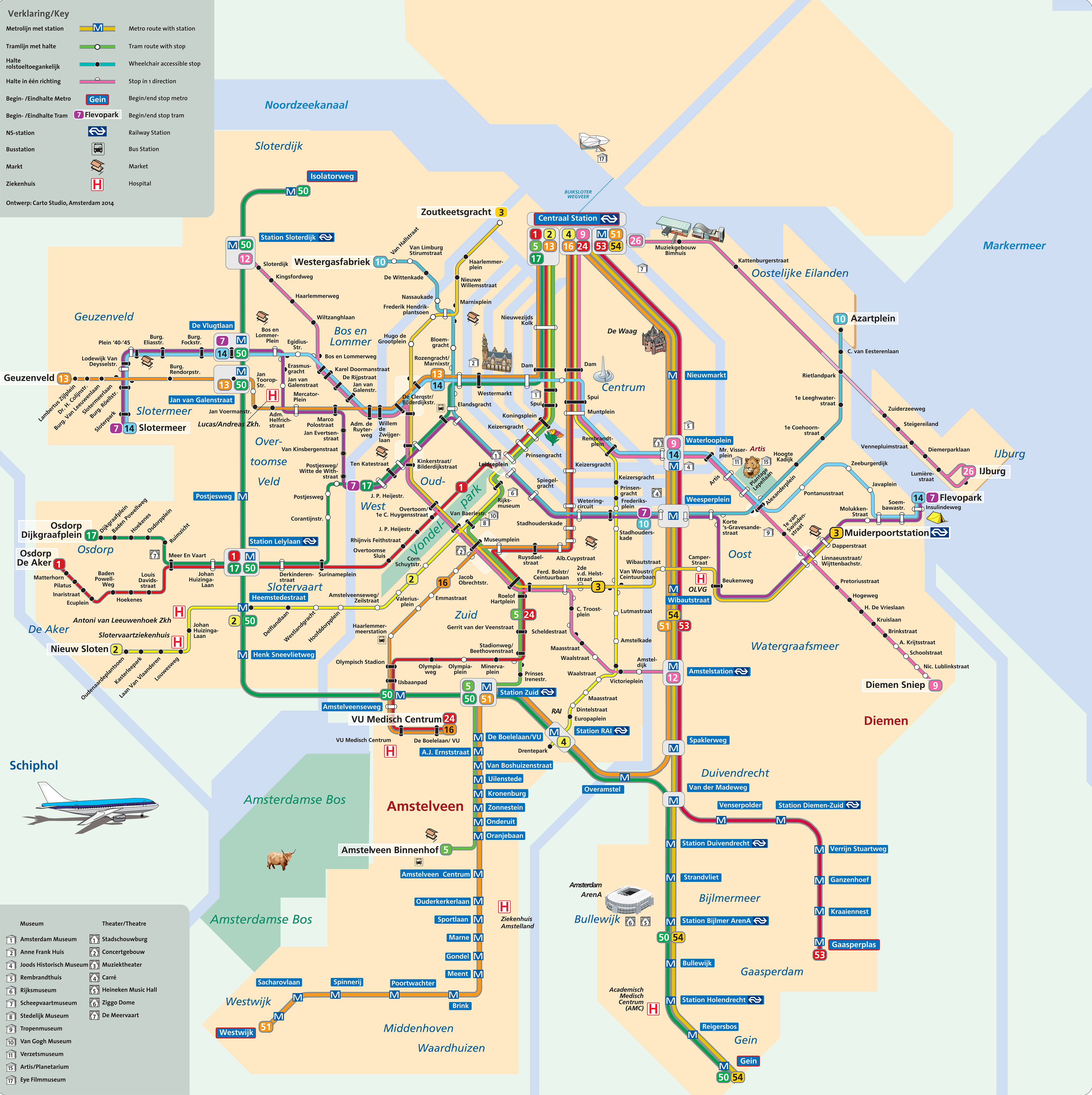 Indiener Bijwerken Kennis maken Plattegrond en kaart van Amsterdam tram: stations en lijnen