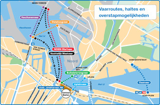 Kaart van de Amsterdamse veerdienst GVB netwerk