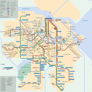 Kaart van de Amsterdamse metro GVB netwerk
